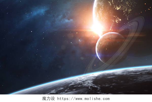 空间站上发光的地球背景宇宙风景,美丽的科幻小说壁纸与无尽的深空.美国航天局提供的这一图像的要素
